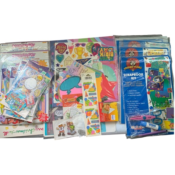Scrapbook Kit Lot Vintage Vacation Birthday Looney Tunes Holiday Sports Wedding - Picture 1 of 16